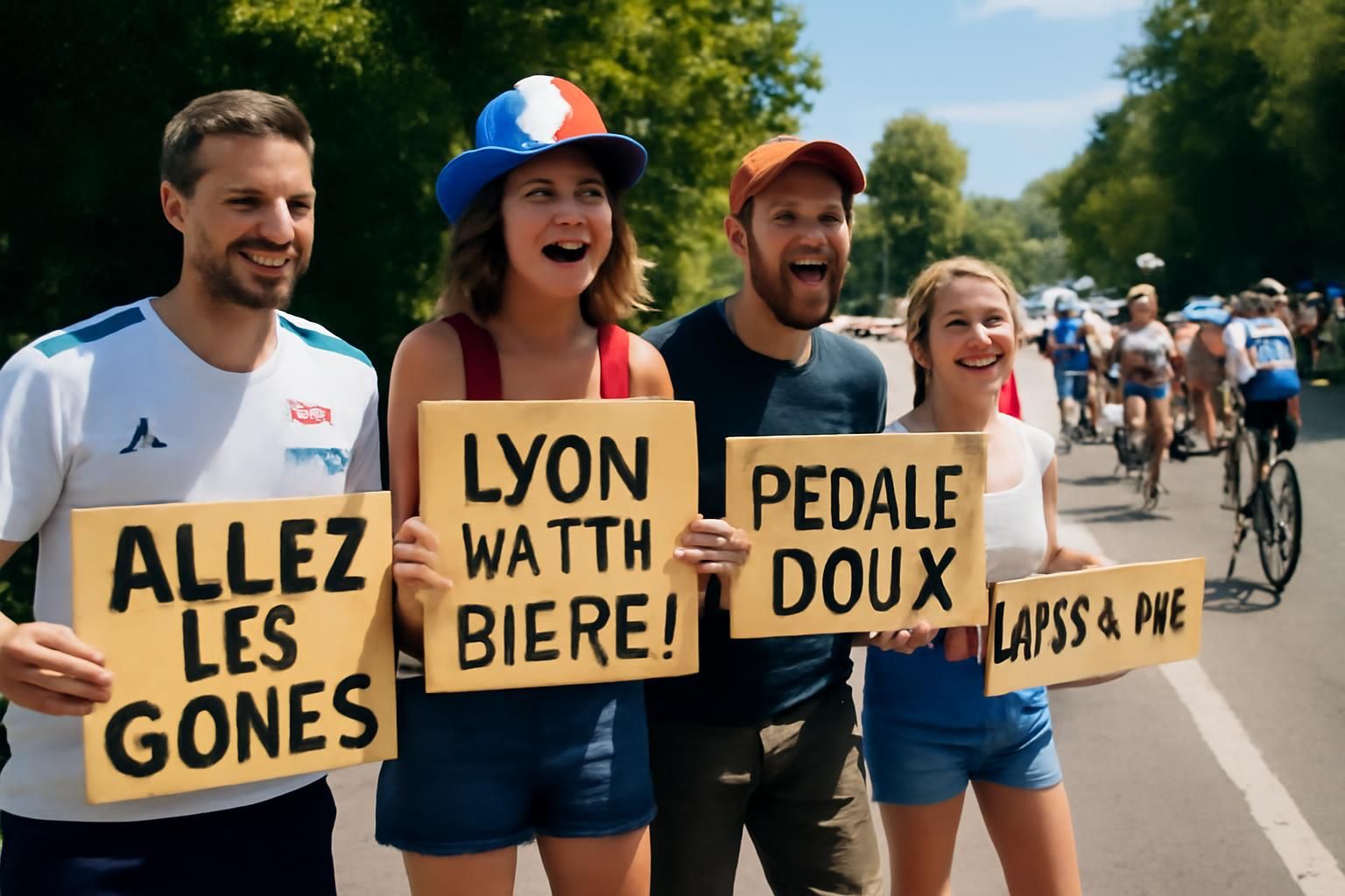 découvrez les pancartes les plus amusantes vues sur le parcours du tour de france dans le lyonnais, mêlant jeux de mots et clins d'œil humoristiques qui font sourire les spectateurs.